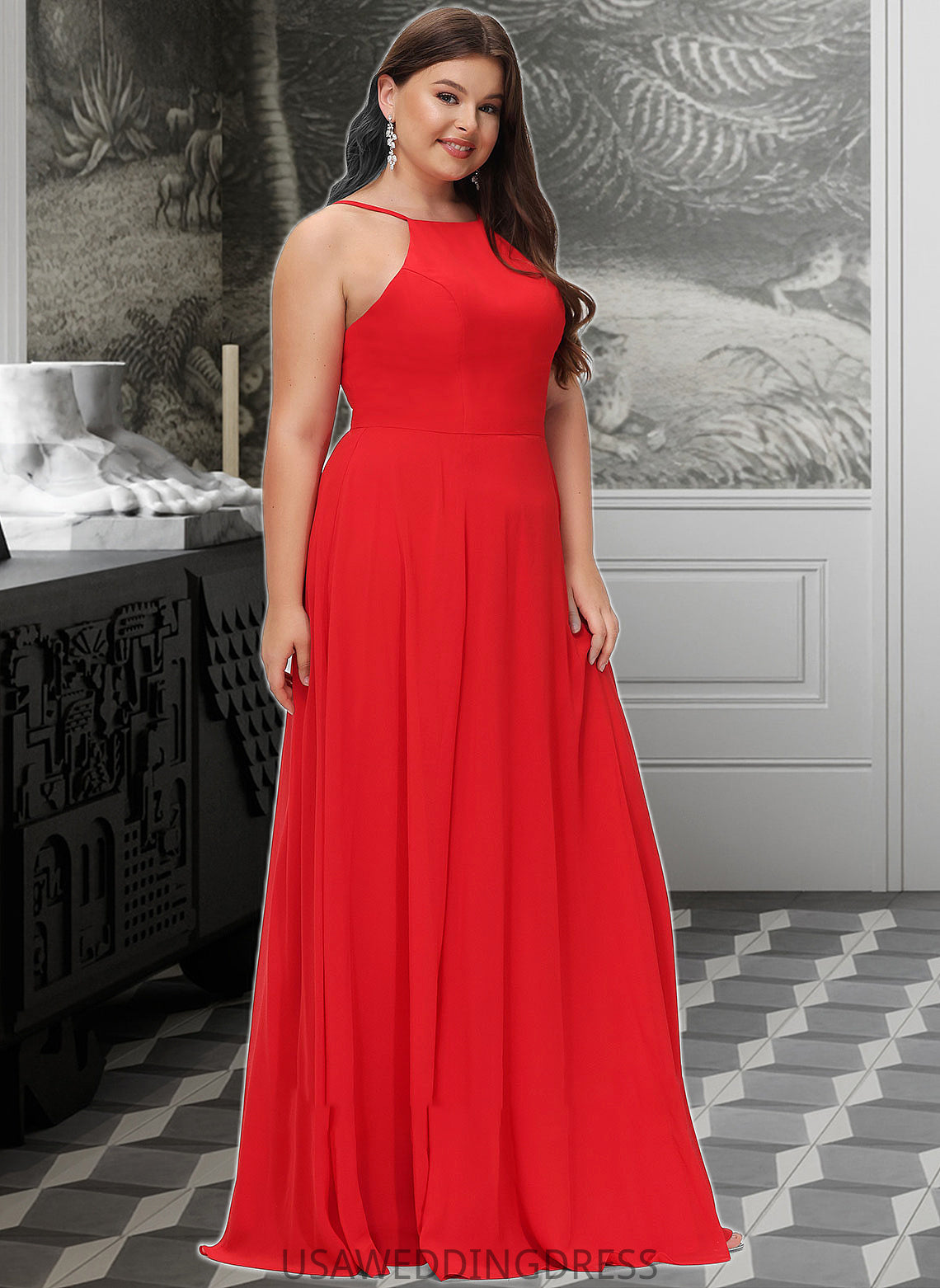 Kaleigh A-Line Scoop Neck Floor-Length Bridesmaid Dress DSP0012779