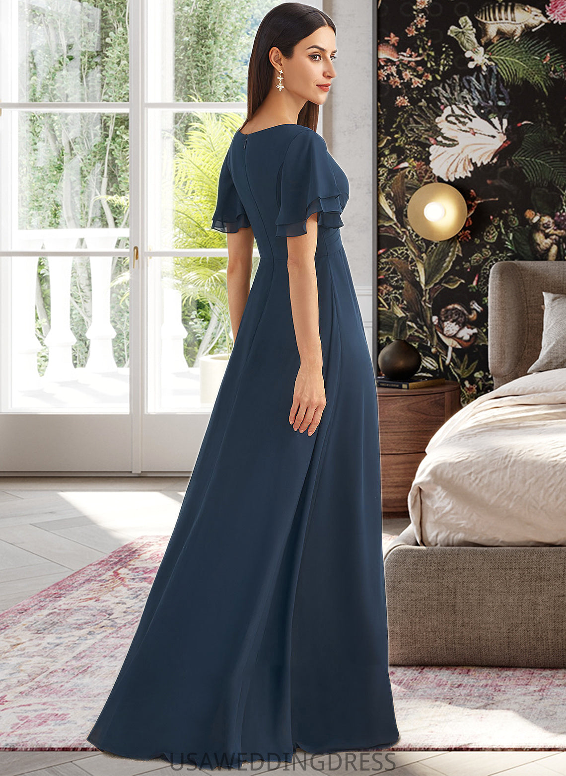 Destiney A-Line V-neck Floor-Length Bridesmaid Dress With Split Front DSP0012781