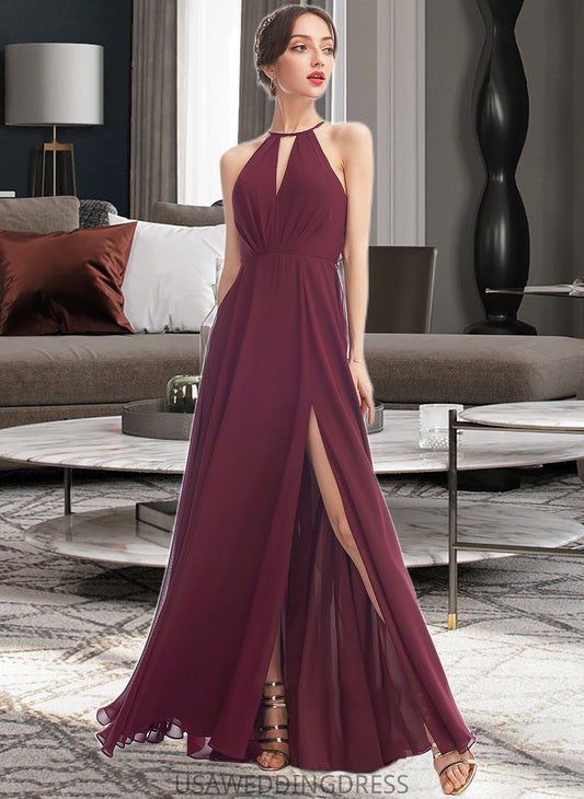 Cierra A-Line Halter Floor-Length Bridesmaid Dress With Split Front DSP0012798