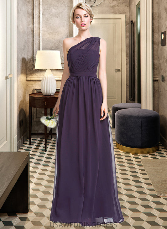 Paityn A-line One Shoulder Floor-Length Chiffon Bridesmaid Dress With Ruffle DSP0012803