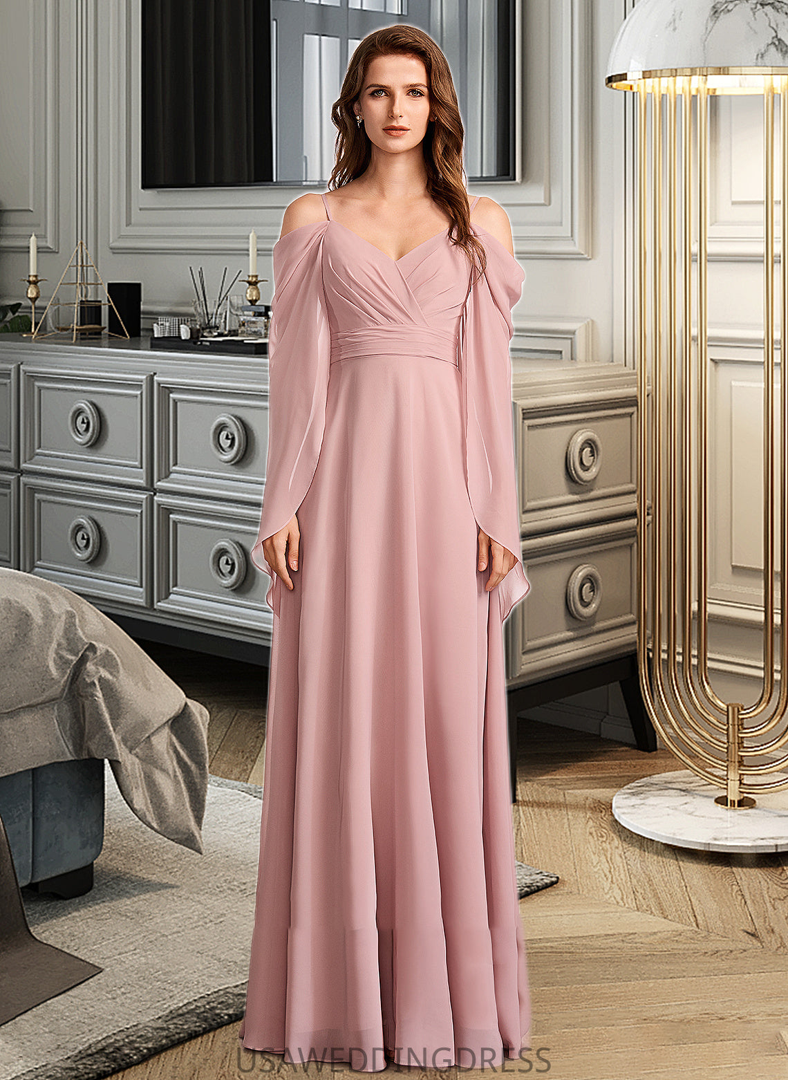 Vanessa A-Line V-neck Floor-Length Bridesmaid Dress DSP0012810