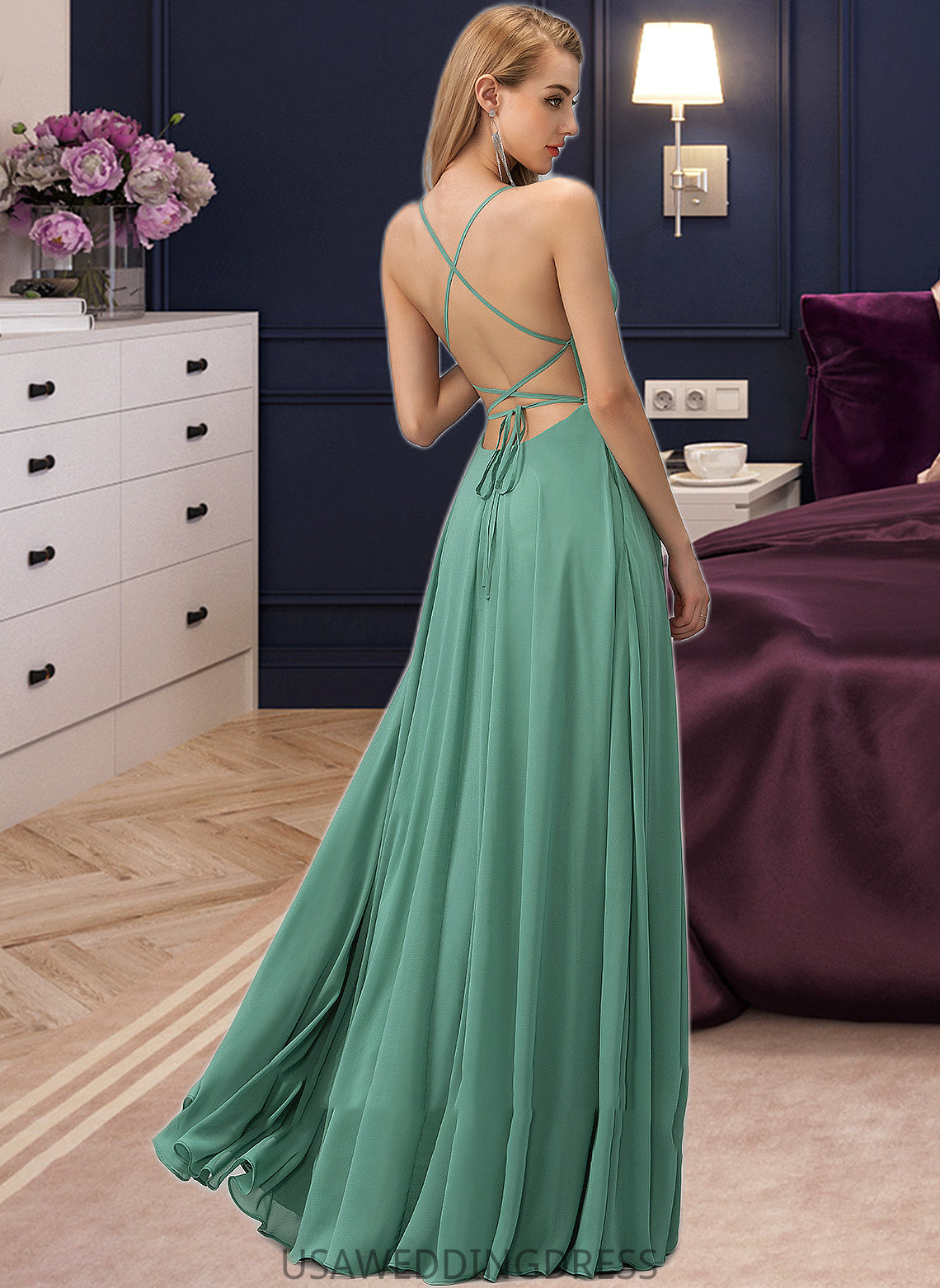 Princess A-Line Square Neckline Floor-Length Chiffon Bridesmaid Dress DSP0012811