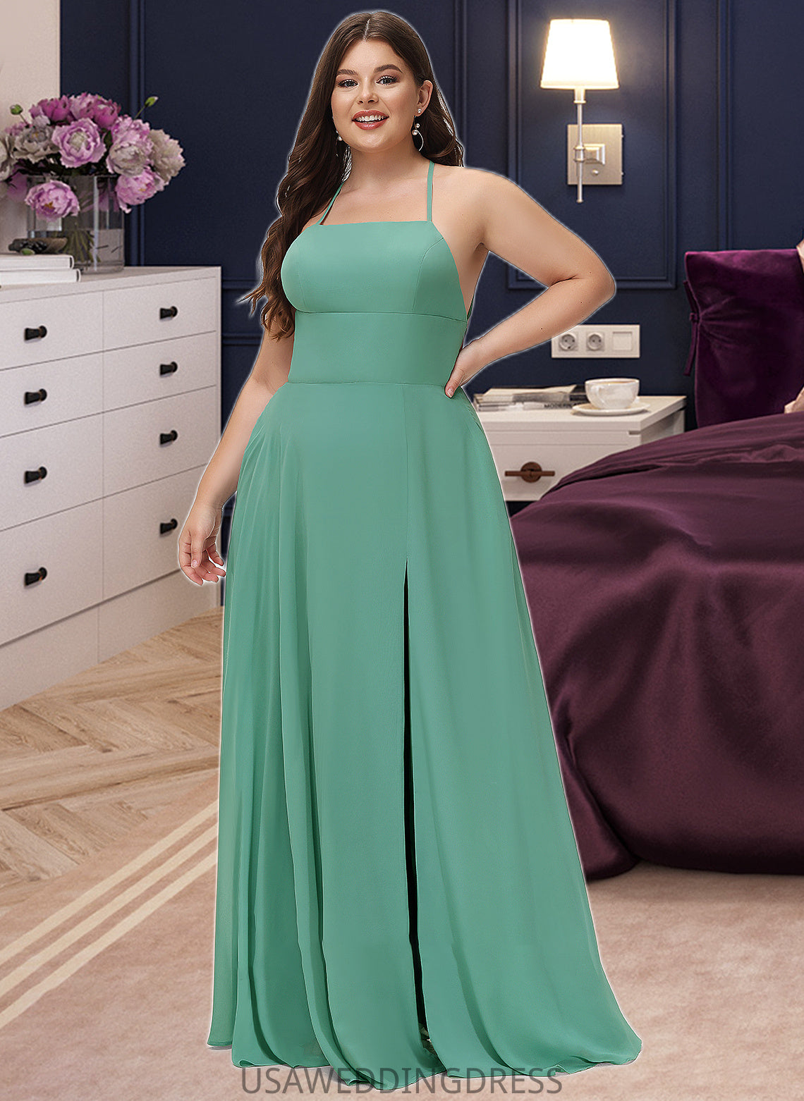 Princess A-Line Square Neckline Floor-Length Chiffon Bridesmaid Dress DSP0012811