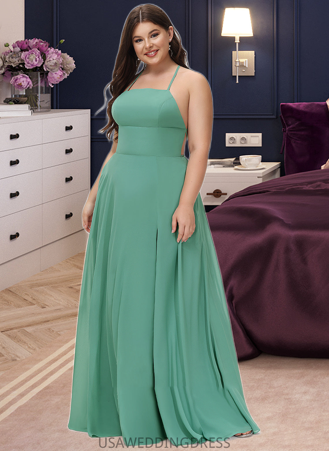 Princess A-Line Square Neckline Floor-Length Chiffon Bridesmaid Dress DSP0012811