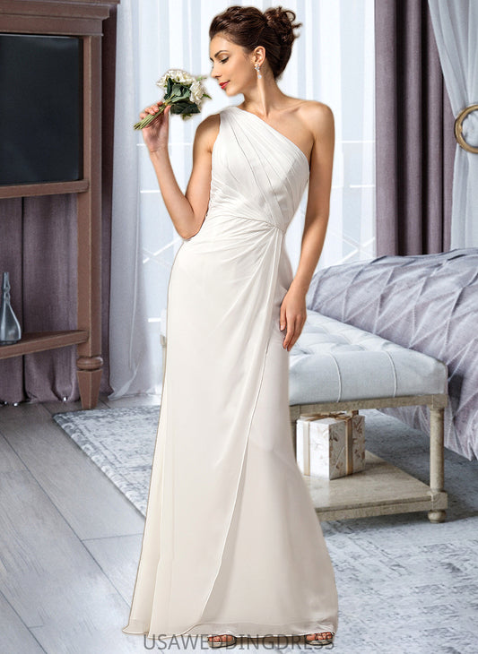 Karla Sheath/Column One Shoulder Floor-Length Chiffon Bridesmaid Dress With Ruffle DSP0012820