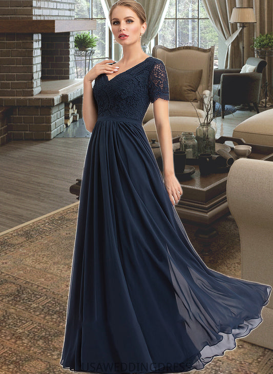 Marian A-Line V-neck Floor-Length Chiffon Bridesmaid Dress DSP0012821