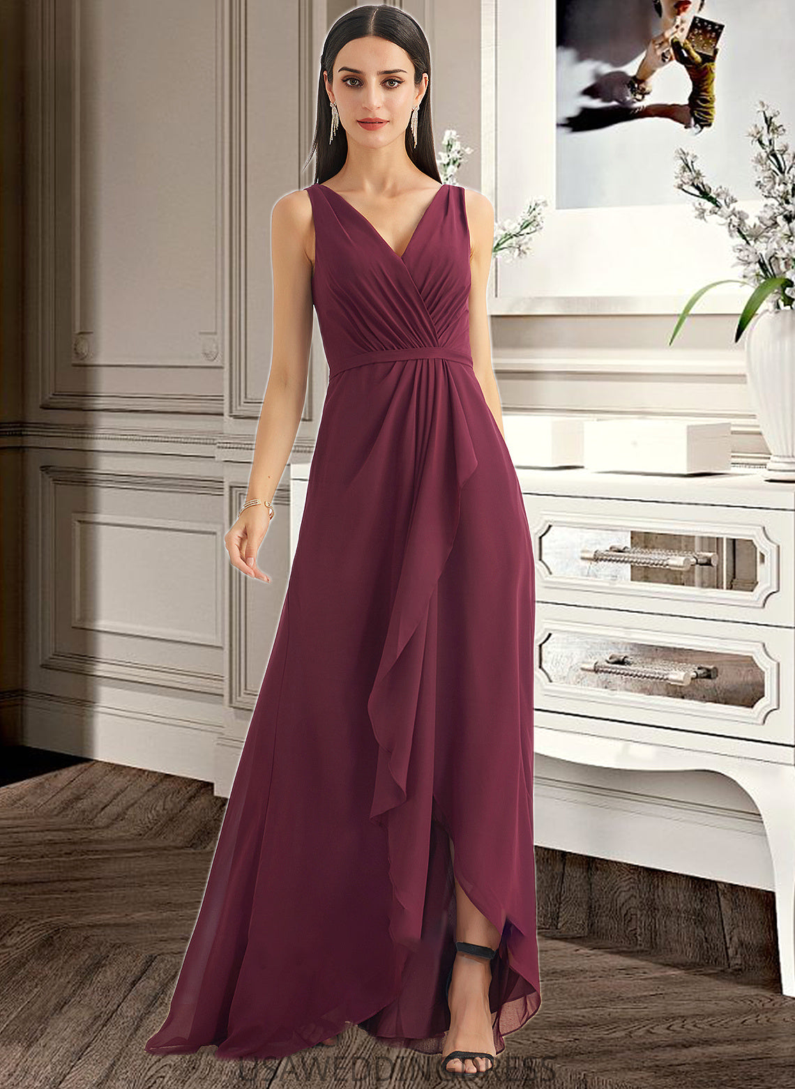 Peyton A-Line V-neck Asymmetrical Bridesmaid Dress With Split Front DSP0012824