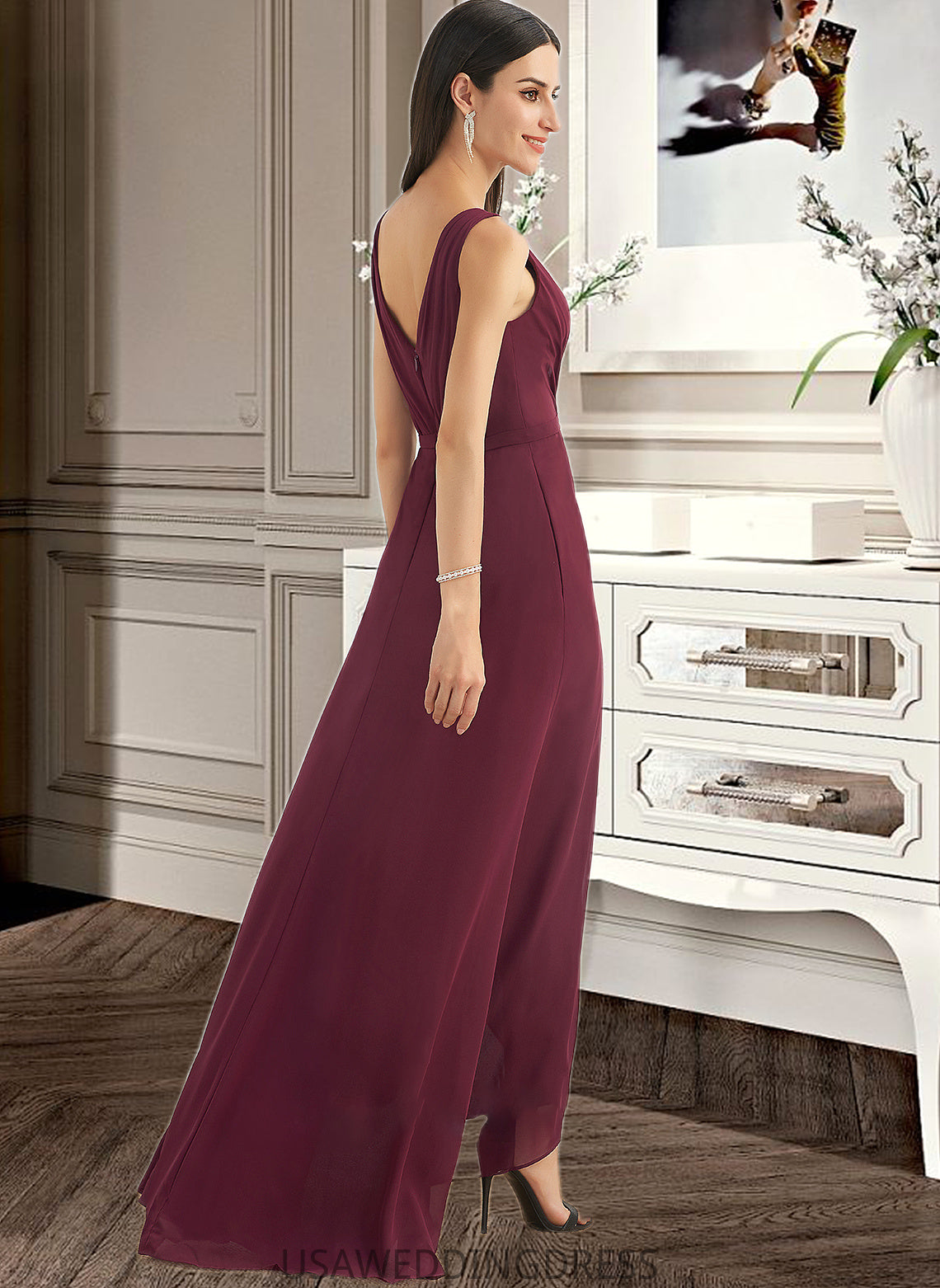 Peyton A-Line V-neck Asymmetrical Bridesmaid Dress With Split Front DSP0012824