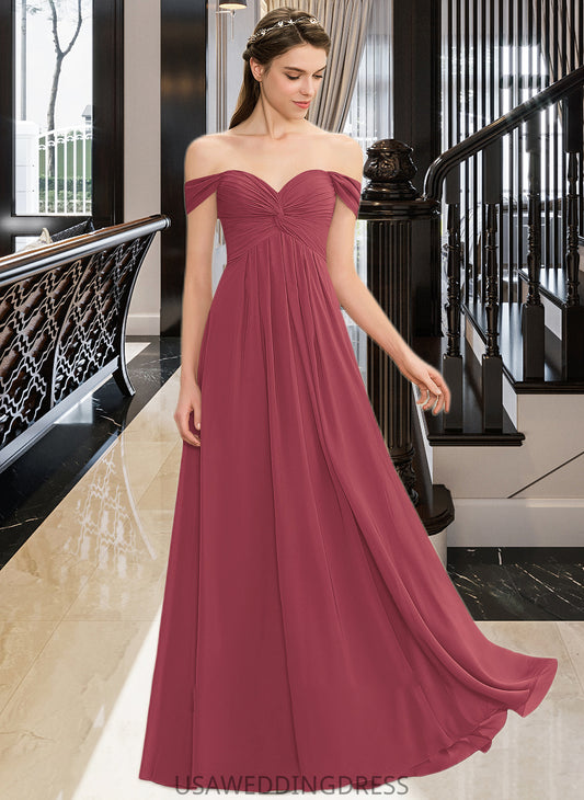 Vivian A-line Off the Shoulder Floor-Length Chiffon Bridesmaid Dress With Ruffle DSP0012825