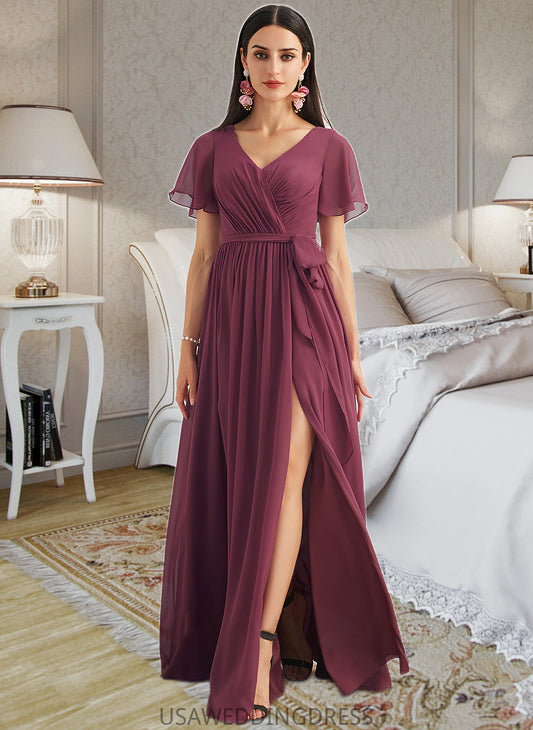 Shyla A-Line V-neck Floor-Length Bridesmaid Dress With Split Front DSP0012829