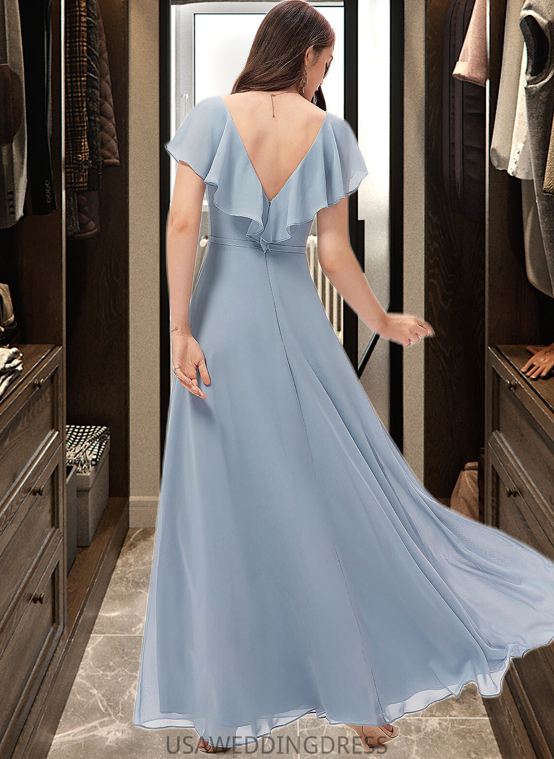 Ashtyn A-Line V-neck Floor-Length Bridesmaid Dress With Split Front DSP0012832