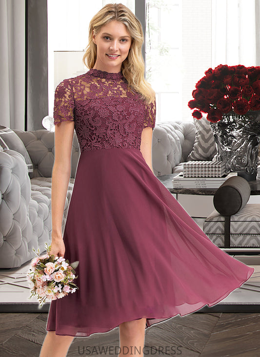 Kiley A-Line Scoop Neck Knee-Length Chiffon Lace Bridesmaid Dress DSP0012836