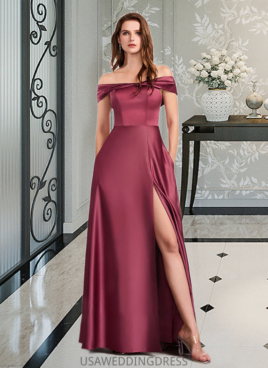 Chaya A-Line Off-the-Shoulder Floor-Length Bridesmaid Dress With Split Front DSP0012845