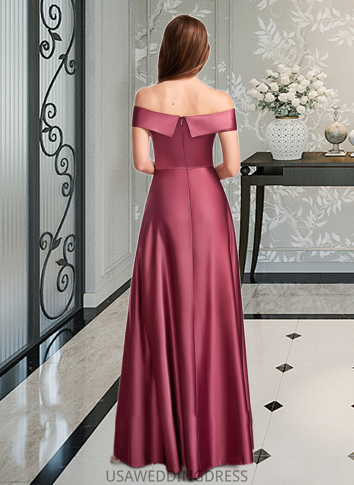 Chaya A-Line Off-the-Shoulder Floor-Length Bridesmaid Dress With Split Front DSP0012845