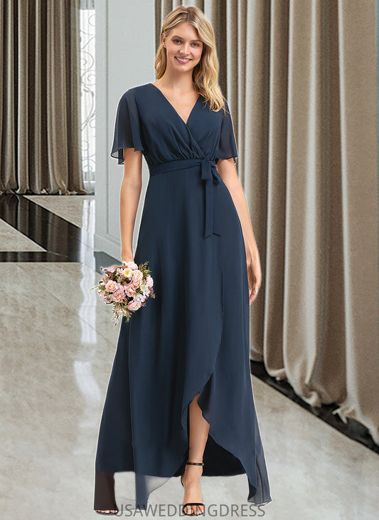 Silvia A-LineV-neckAsymmetricalChiffonBridesmaidDressWithBow(s)#251390 DSP0012846