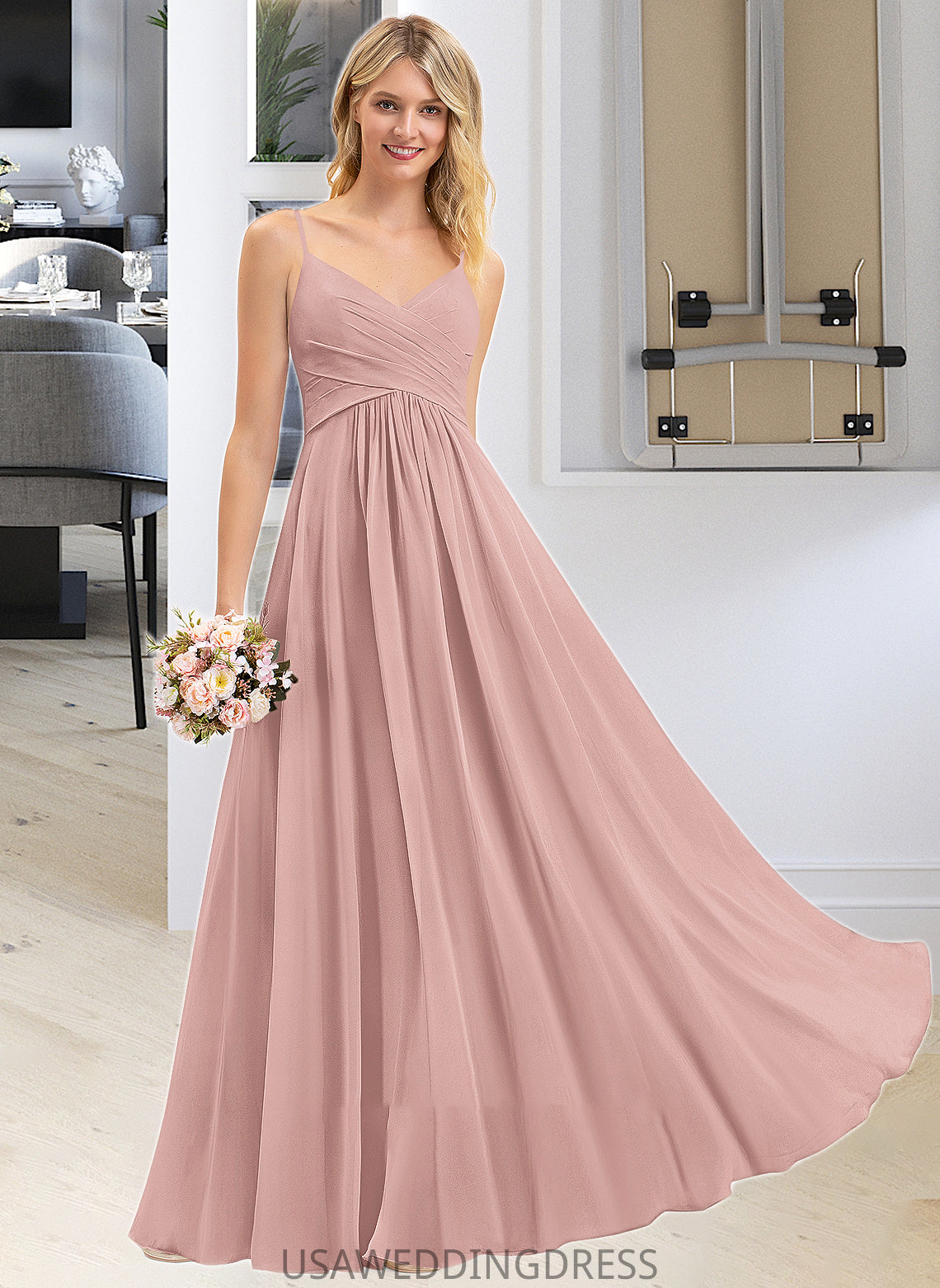 Alejandra A-LineV-neckFloor-LengthChiffonBridesmaidDressWithRuffle#251358 DSP0012849