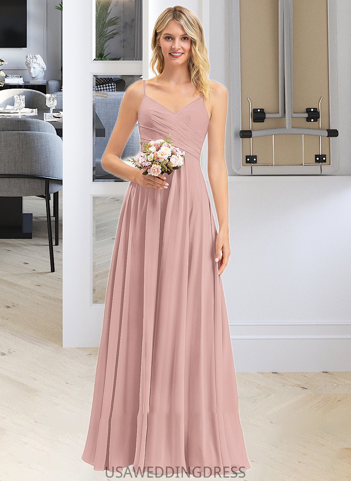 Alejandra A-LineV-neckFloor-LengthChiffonBridesmaidDressWithRuffle#251358 DSP0012849