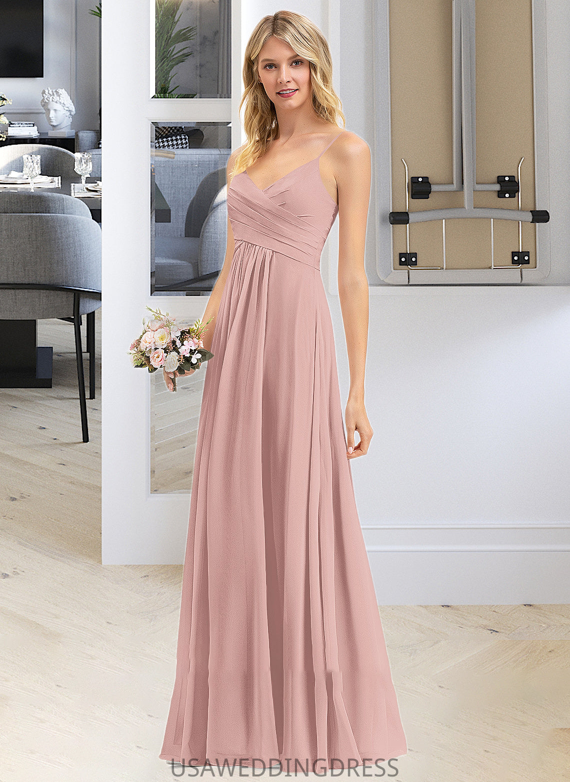 Alejandra A-LineV-neckFloor-LengthChiffonBridesmaidDressWithRuffle#251358 DSP0012849