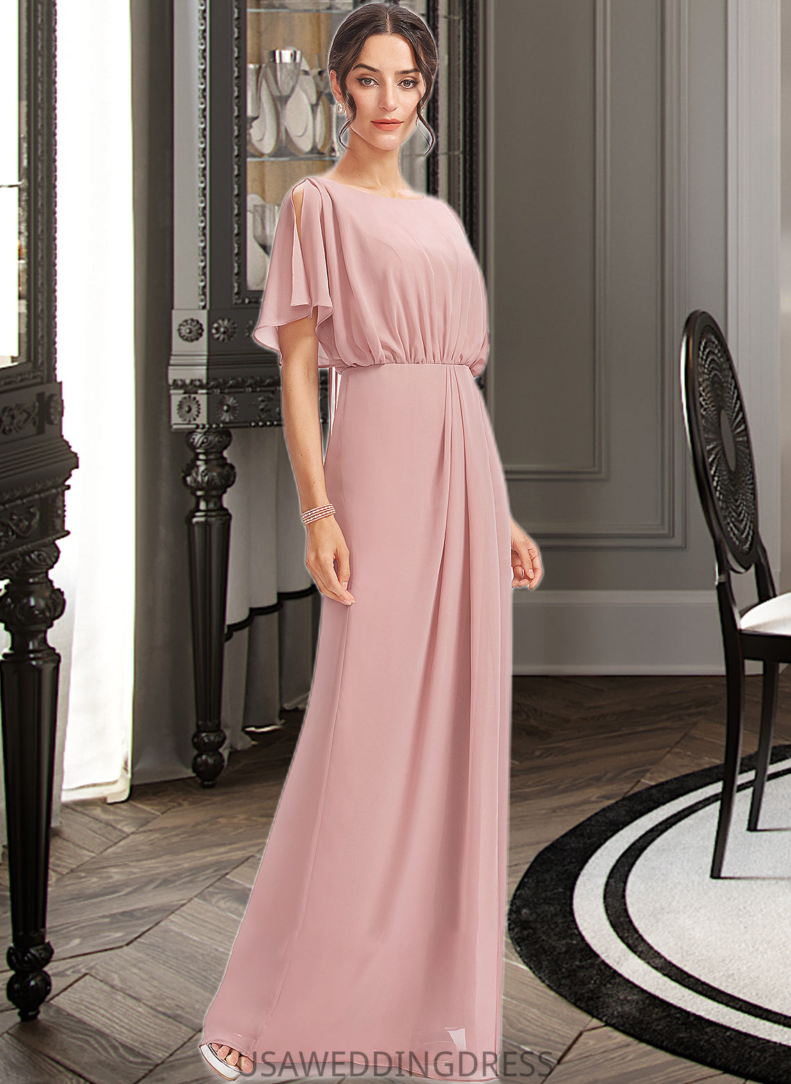 Lauren Sheath/Column Floor-Length Bridesmaid Dress With Split Front DSP0012851