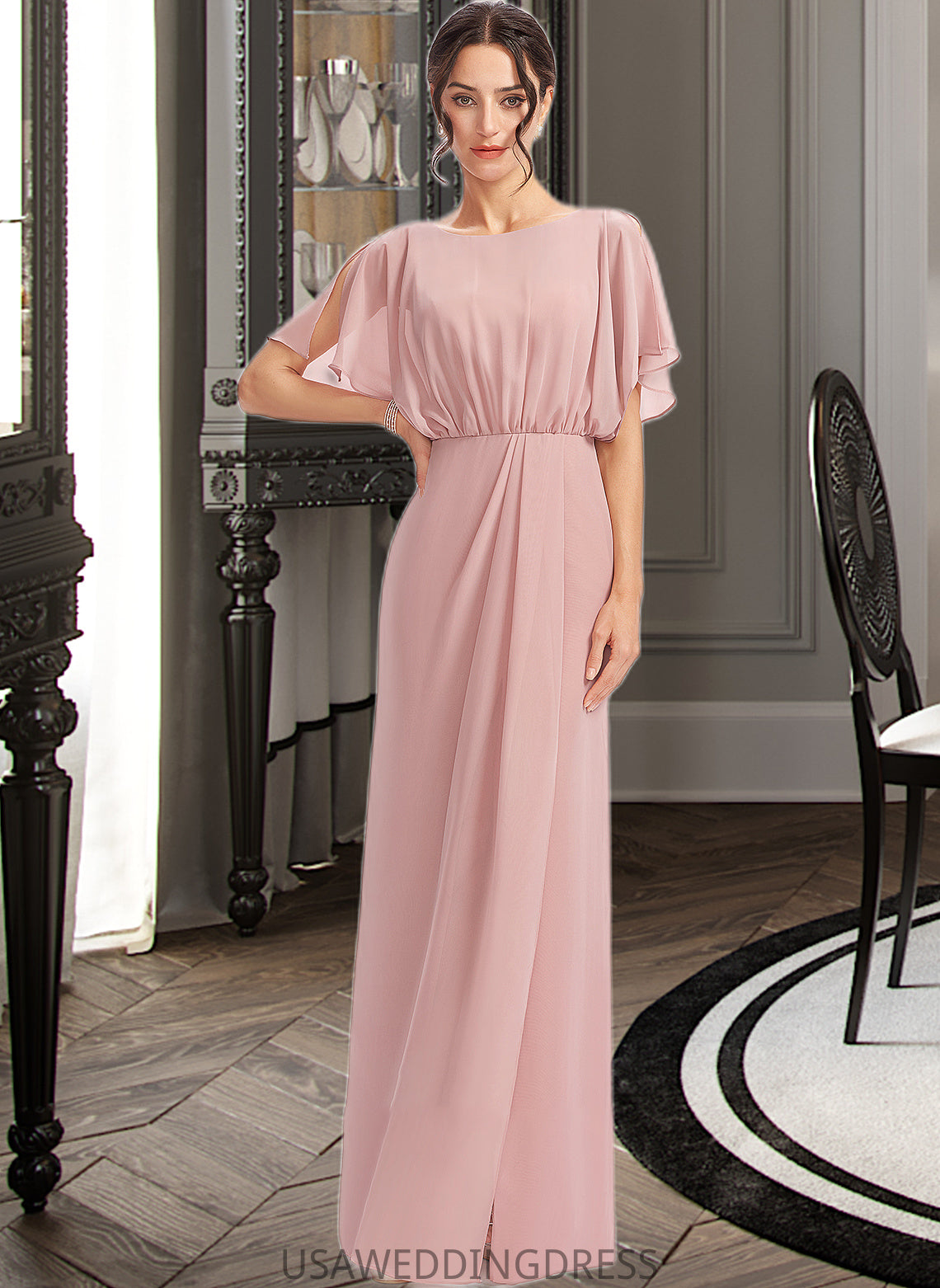 Lauren Sheath/Column Floor-Length Bridesmaid Dress With Split Front DSP0012851