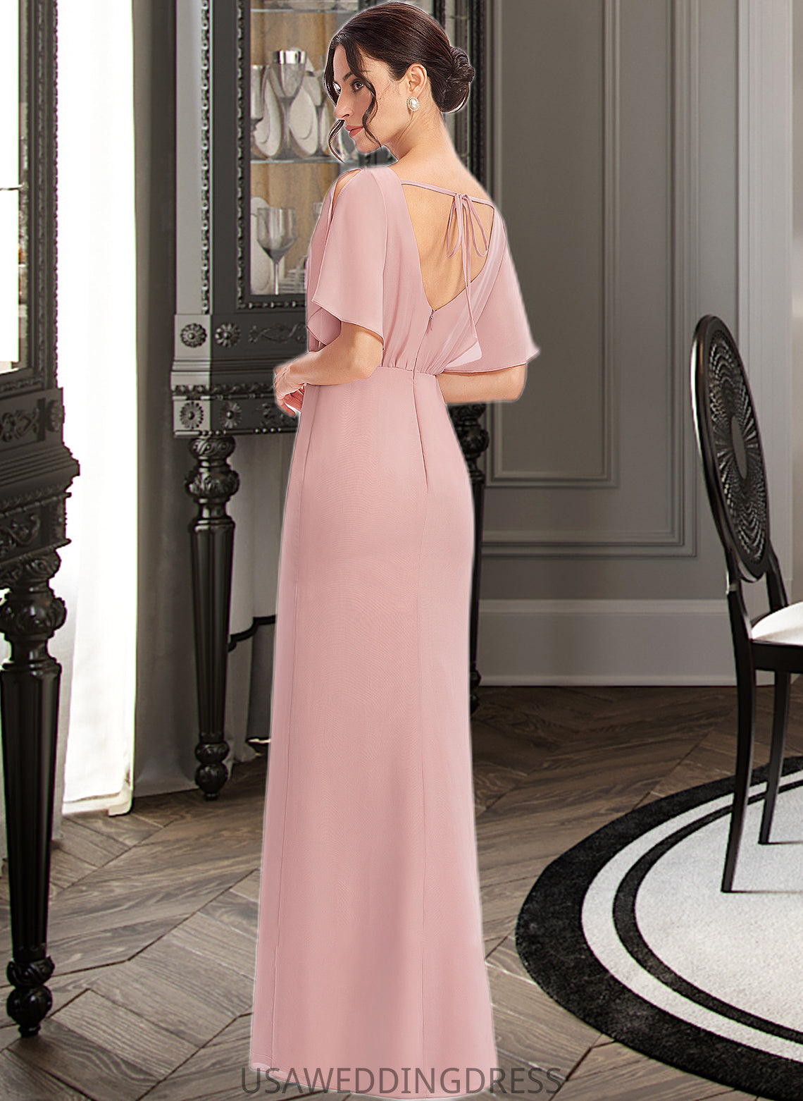 Lauren Sheath/Column Floor-Length Bridesmaid Dress With Split Front DSP0012851