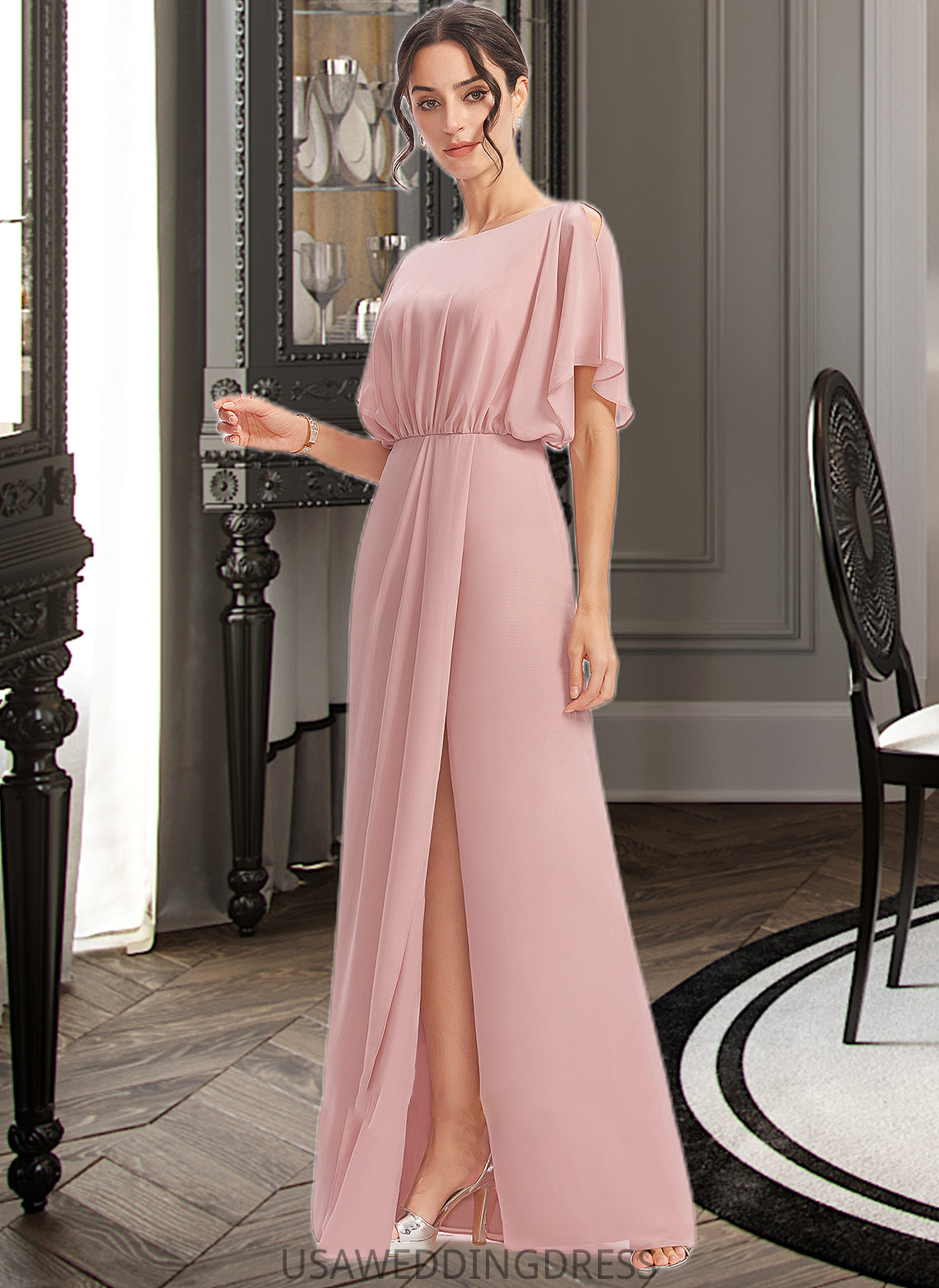 Lauren Sheath/Column Floor-Length Bridesmaid Dress With Split Front DSP0012851