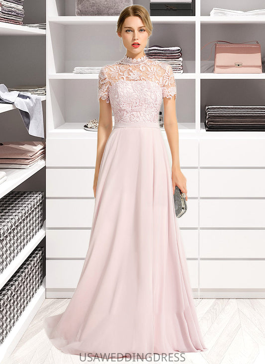 Sheila A-Line High Neck Floor-Length Chiffon Bridesmaid Dress With Sequins DSP0012852