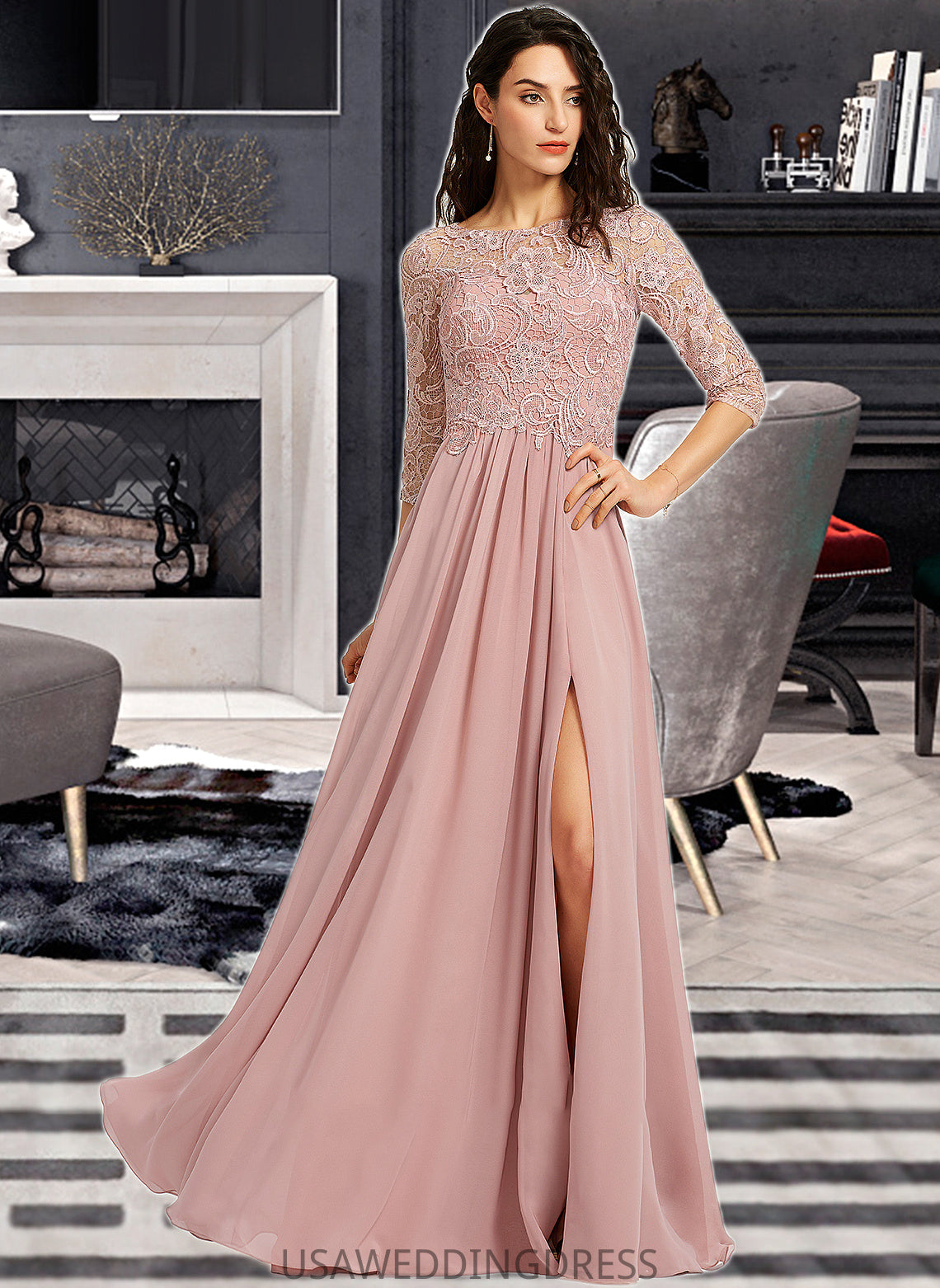 Rylie A-Line Scoop Neck Floor-Length Bridesmaid Dress With Split Front DSP0012865