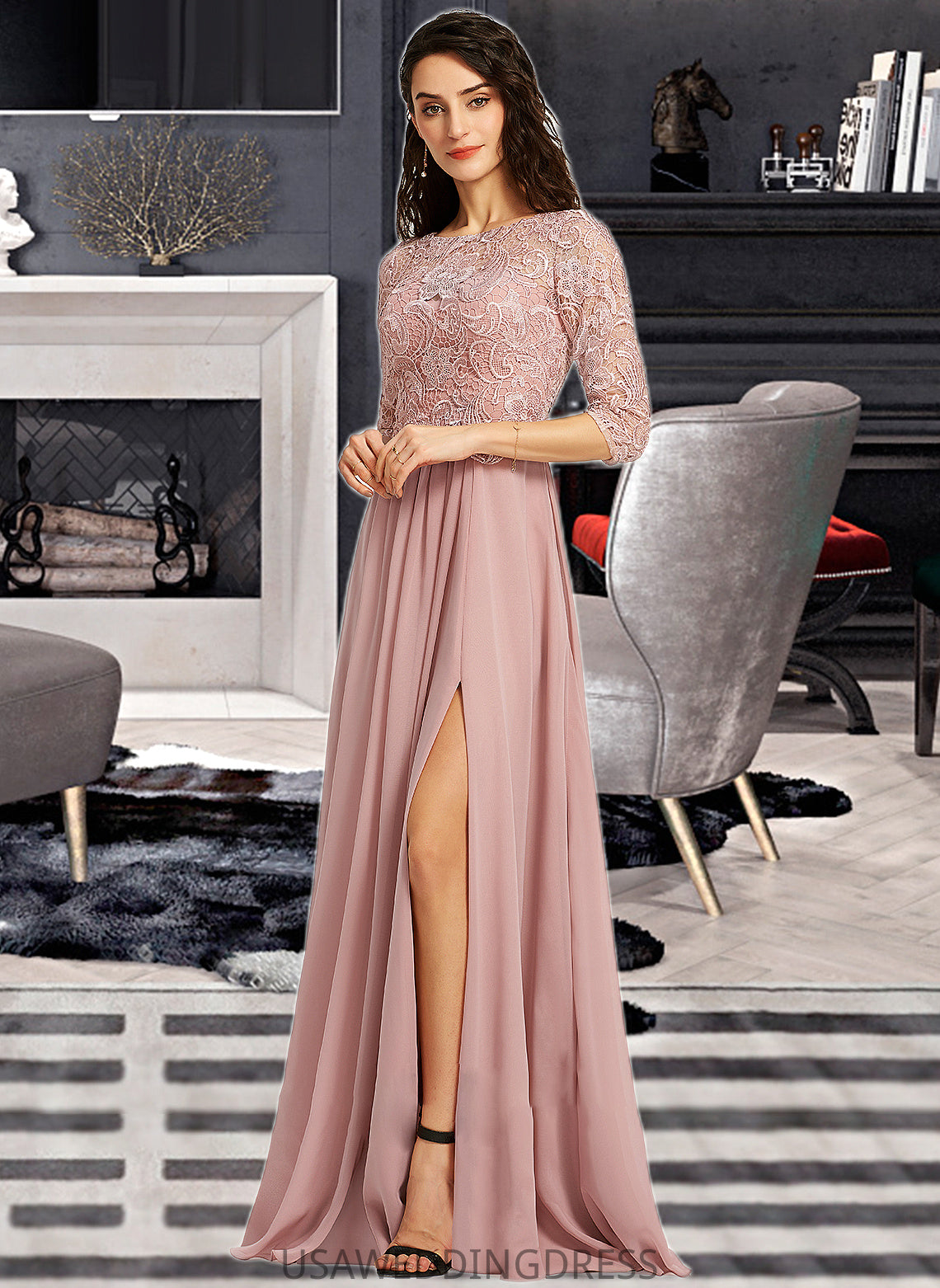 Rylie A-Line Scoop Neck Floor-Length Bridesmaid Dress With Split Front DSP0012865