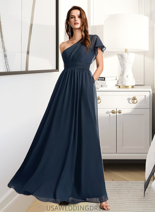 Sariah A-Line One-Shoulder Floor-Length Bridesmaid Dress With Ruffle DSP0012875