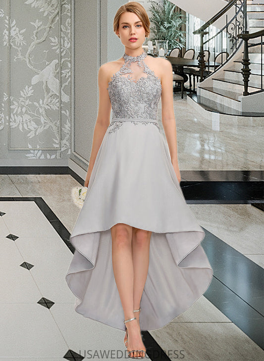 Makayla A-line Halter Asymmetrical Chiffon Lace Bridesmaid Dress DSP0012881