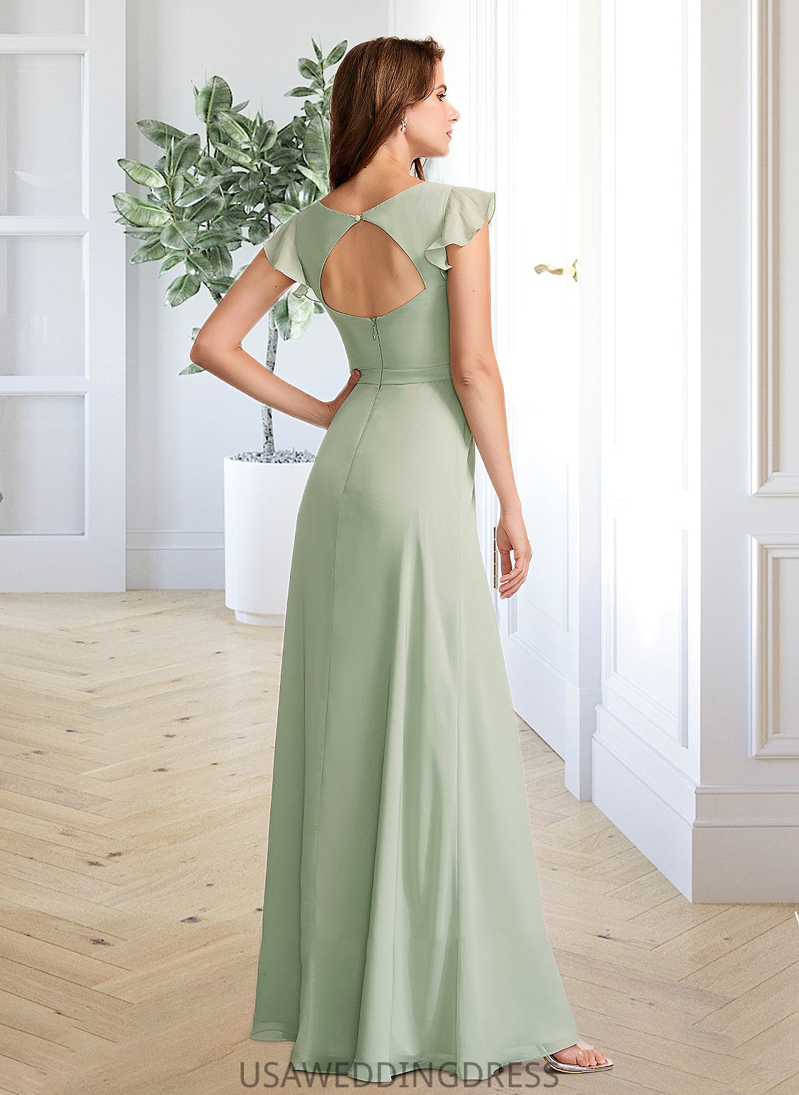 Kayden A-Line V-neck Floor-Length Bridesmaid Dress With Split Front DSP0012883