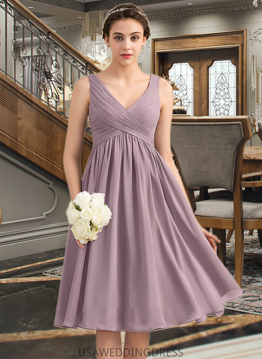 Kaelyn Empire V-Neck Knee-Length Chiffon Bridesmaid Dress With Cascading Ruffles DSP0012901