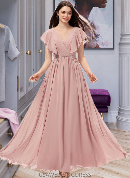 Alicia A-Line V-neck Floor-Length Chiffon Bridesmaid Dress With Split Front DSP0012903