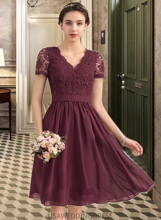 Lailah A-line V-Neck Knee-Length Chiffon Lace Bridesmaid Dress DSP0012904