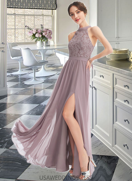 Presley A-Line Halter Floor-Length Bridesmaid Dress With Split Front DSP0012907