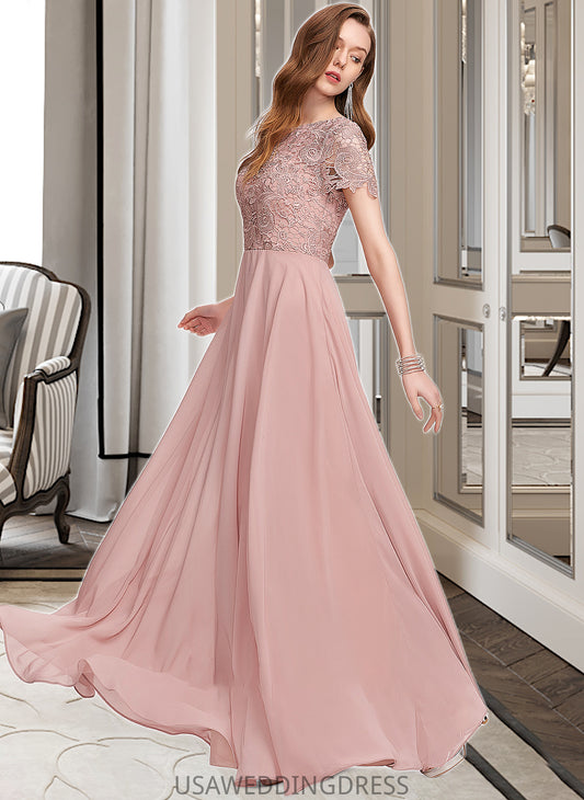 Tess A-Line Scoop Neck Floor-Length Chiffon Bridesmaid Dress With Sequins DSP0012908