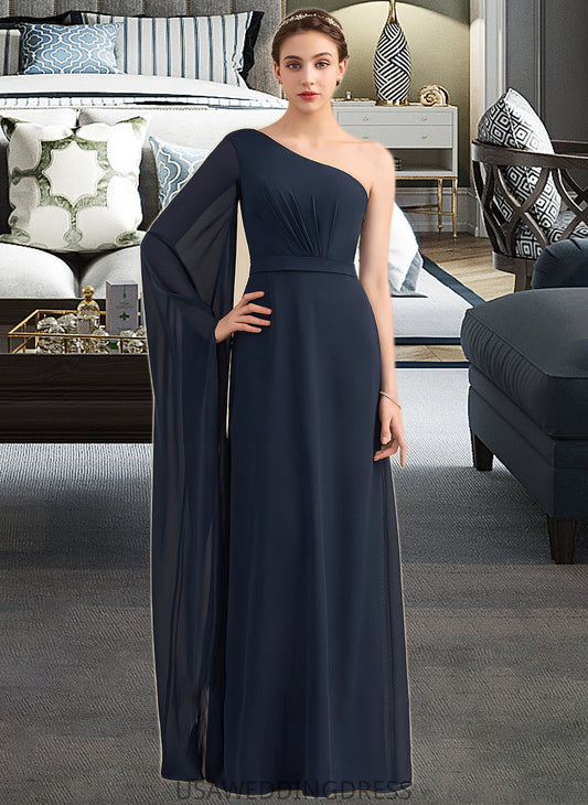 Monique A-line One Shoulder Floor-Length Chiffon Bridesmaid Dress With Ruffle DSP0012920