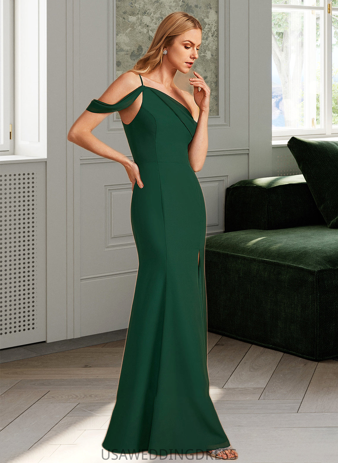 Gabriela Trumpet/Mermaid One-Shoulder Floor-Length Bridesmaid Dress With Split Front DSP0012921