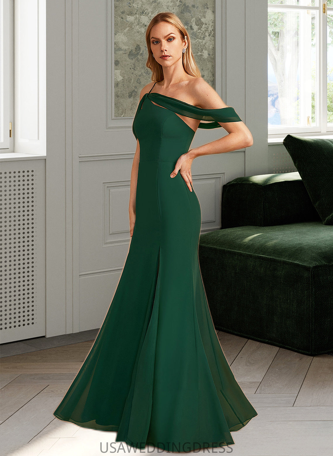 Gabriela Trumpet/Mermaid One-Shoulder Floor-Length Bridesmaid Dress With Split Front DSP0012921