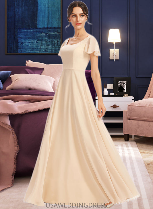 Evelyn A-Line Square Neckline Floor-Length Bridesmaid Dress With Cascading Ruffles DSP0012928