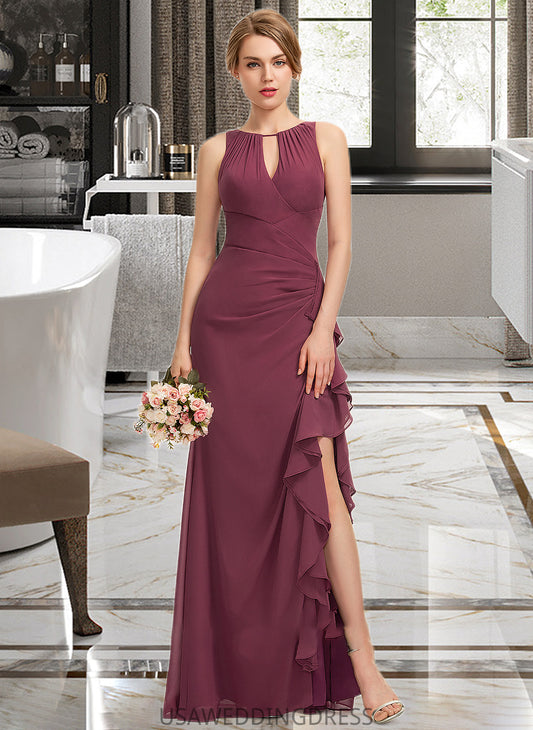 Anahi A-Line Scoop Neck Floor-Length Chiffon Bridesmaid Dress With Split Front Cascading Ruffles DSP0012947