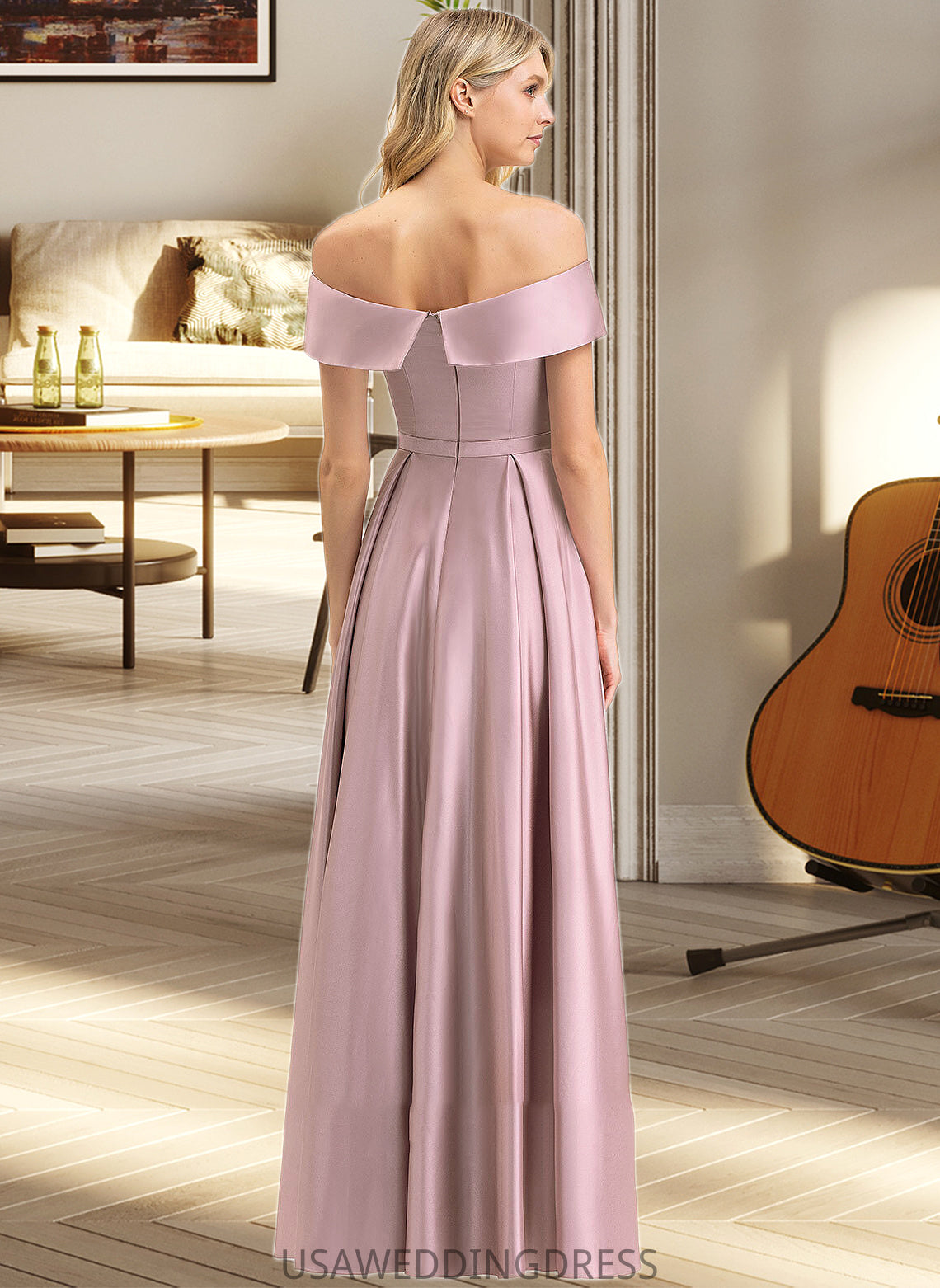 Nan A-Line Off-the-Shoulder Floor-Length Satin Bridesmaid Dress With Pockets DSP0012961