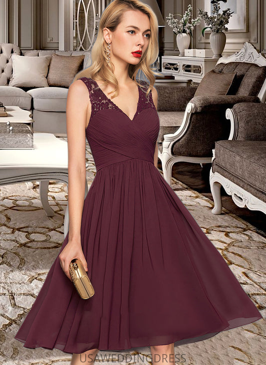 Ashanti A-Line V-neck Knee-Length Chiffon Bridesmaid Dress With Ruffle DSP0012973