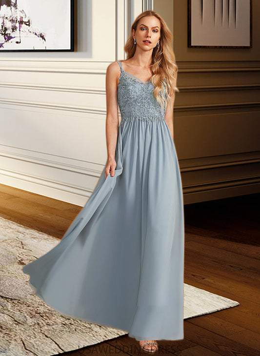 Kaleigh A-Line V-neck Floor-Length Bridesmaid Dress With Ruffle DSP0012977