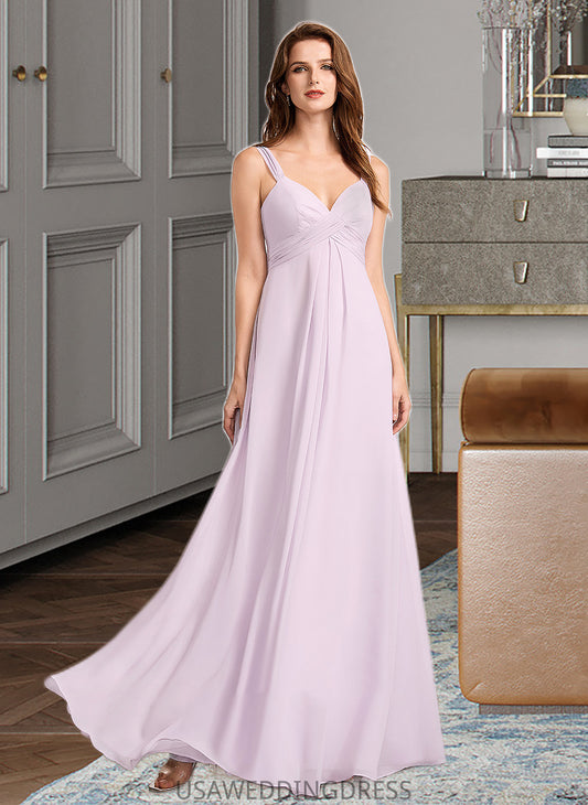 Geraldine A-Line V-neck Floor-Length Bridesmaid Dress With Ruffle DSP0012982