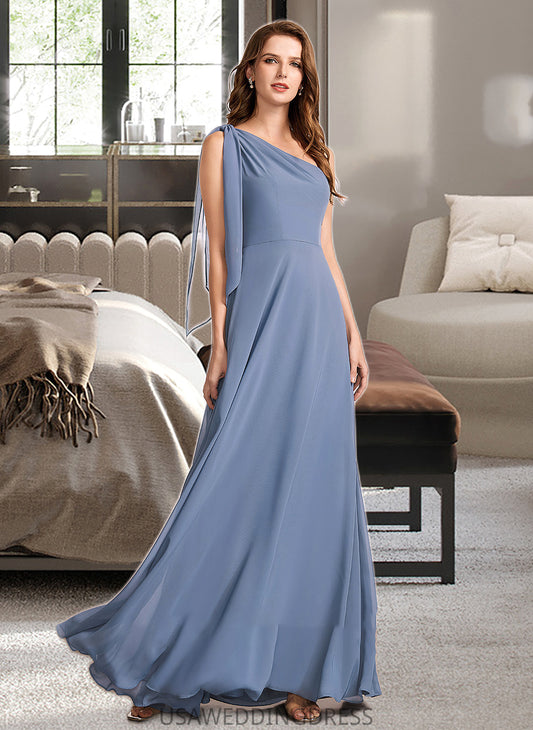 Ella A-Line One-Shoulder Floor-Length Bridesmaid Dress With Bow(s) DSP0012985