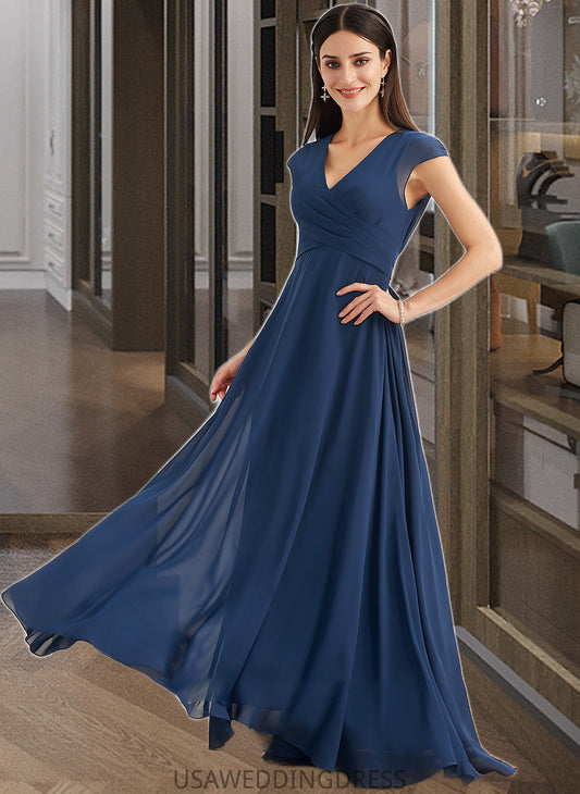 Josephine A-Line V-neck Floor-Length Bridesmaid Dress With Ruffle DSP0012986