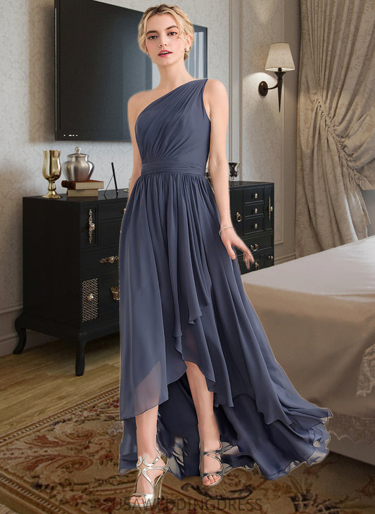 Caitlyn A-line One Shoulder Asymmetrical Chiffon Bridesmaid Dress With Cascading Ruffles DSP0012998