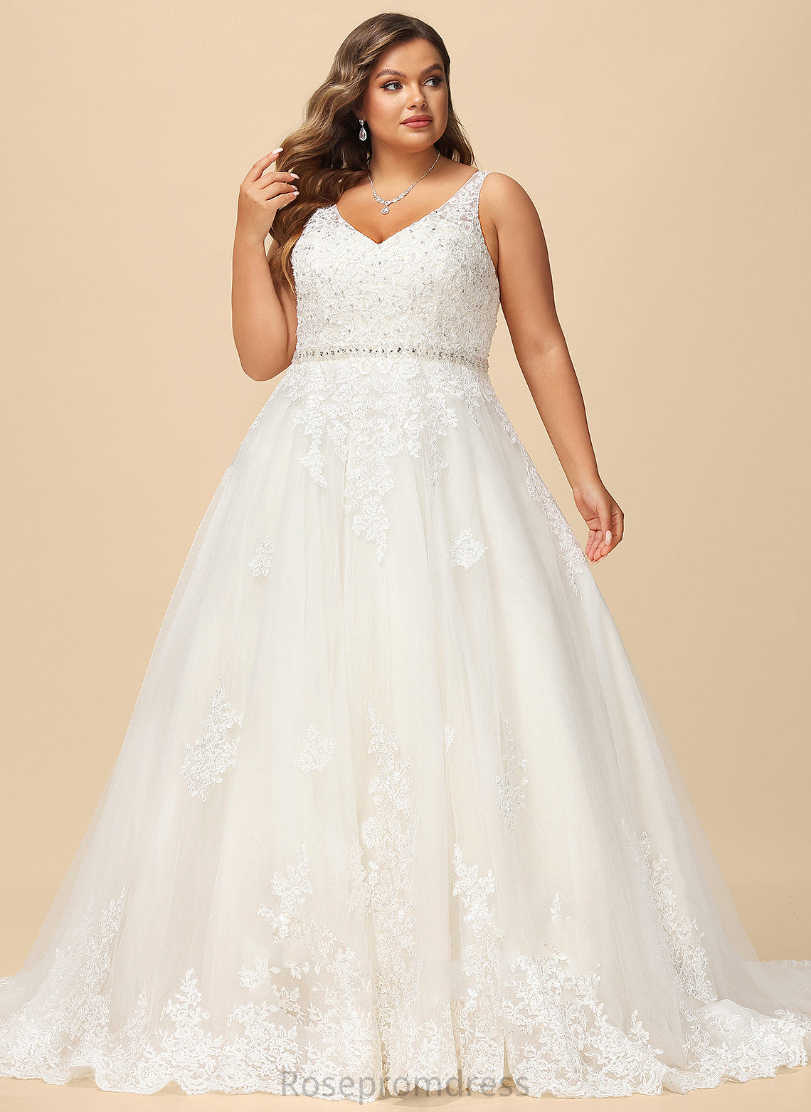 Wedding Dresses V-neck Court Beading Kenna Train With Sequins Ball-Gown/Princess Wedding Lace Dress Tulle